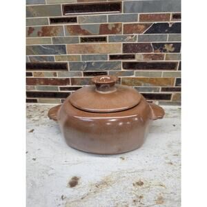 Vintage Frankoma Casserole Round  5V Plainsman Brown Satin Dish Bowl 1.5 Qt
